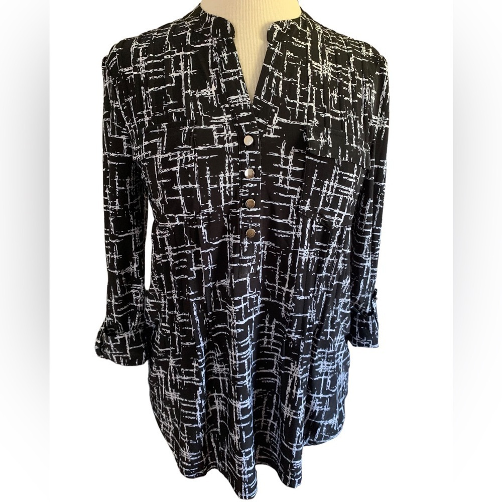 COCOMO Small black white 3/4 sleeve women’s Pintuck Blouse top shirt